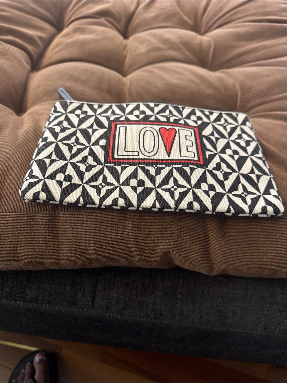 Brighton LOVE Patterned Canvas Zip Pouch - Black & White with Red Accent